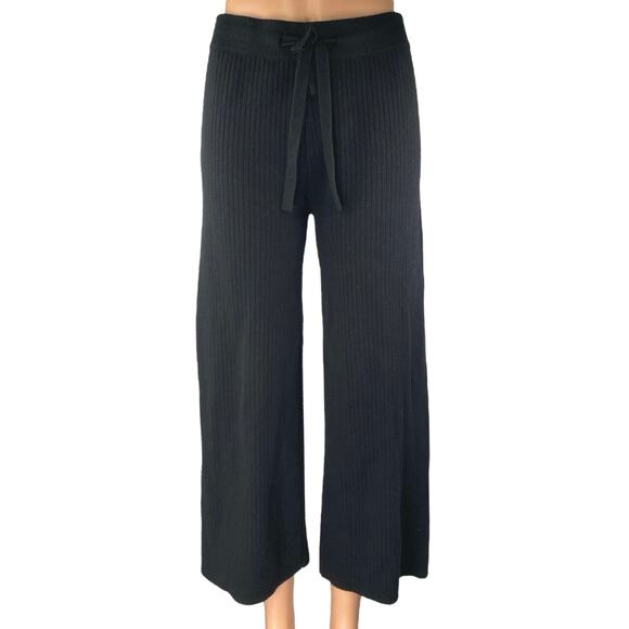 Cyrus Women's Black High Waist Drawstring Rib Knit Wide Leg Trousers Pants Sz S - Picture 1 of 5